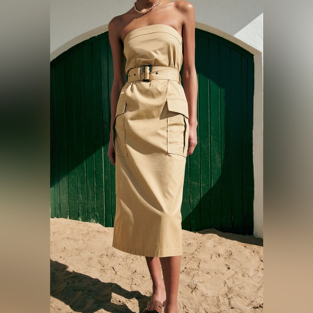 H&M Strapless Beige Dress with Belt